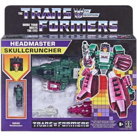 Transformers en embalaje retro Decepticon Headmaster Skullcruncher con Grax