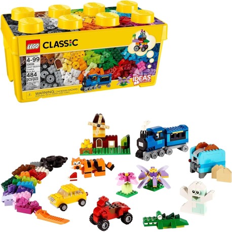 LEGO Classic Caja 10696 de ladrillos creativos medianos, Incluye un tren, un automóvil y una figura de tigre